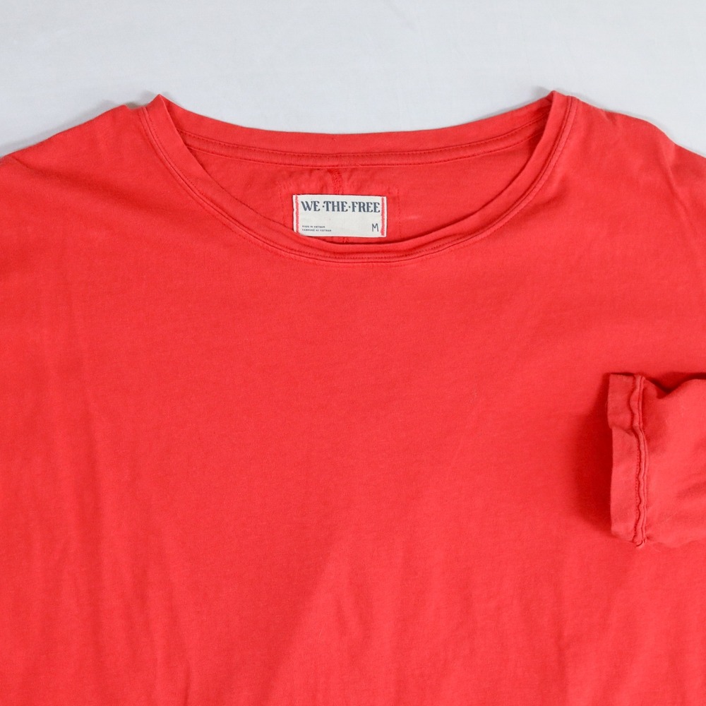 We The Free Long Sleeve T-Shirt Womens Medium Red Oversized Raw Hem Cotton Tee - Picture 8 of 13